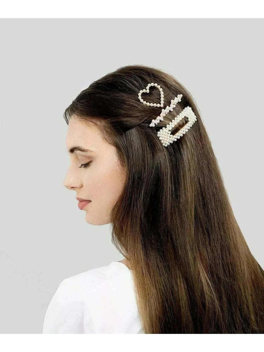 3 Pc TwelveNYC Faux Pearl Snap Hair Clip Set Ivory Barette Made by 12